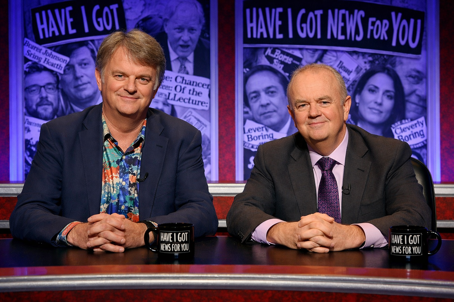 generated Image of the "Have I Got News For You" set, featuring Paul Merton and Ian Hislop